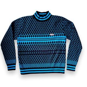 OP Nordic Ski Sweater Mock Pullover 80s Vintage Black Teal